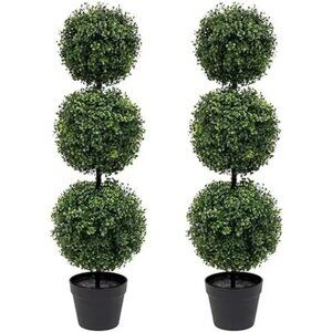 Artificial Triple Milan Ball Topiary Trees 37.8" With Black Planters AM01 F